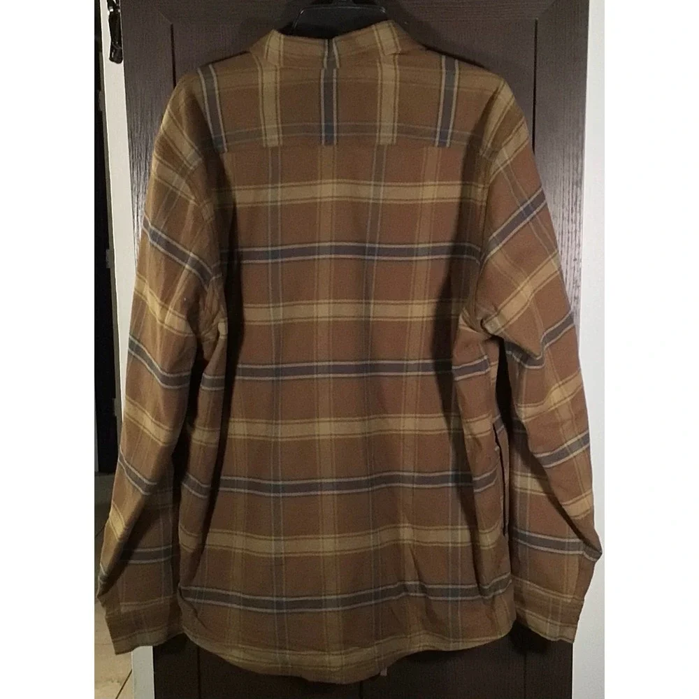 Eddie Bauer Mens Fleece Lined Plaid Shirt Jacket Brown Olive Green Large NWT - Picture 2 of 7
